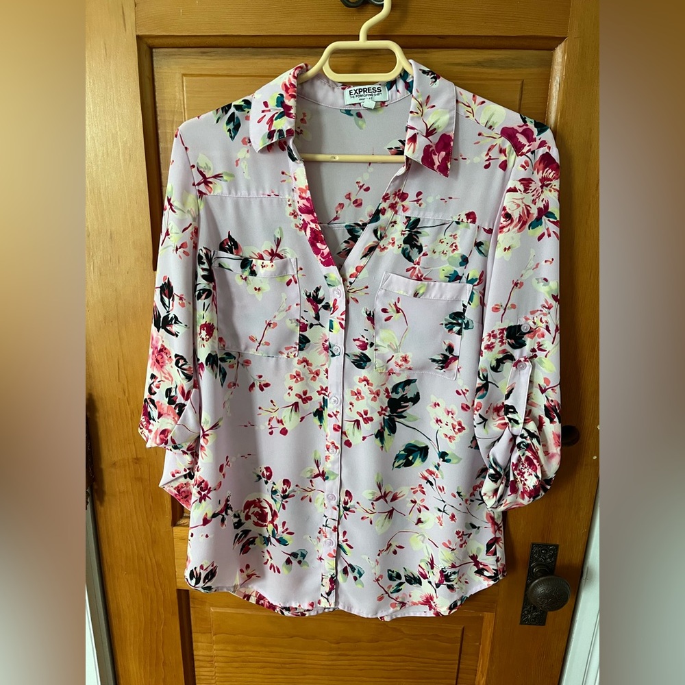 Express pink Floral Portofino shirt